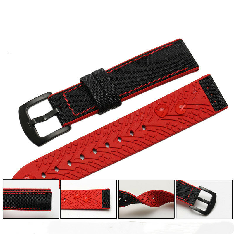 Nylon Silicone Rubber Bottom Watchband 18 20 22 24mm Watch Strap Band Waterproof Silicone Bracelet Watch Belt for Men Women