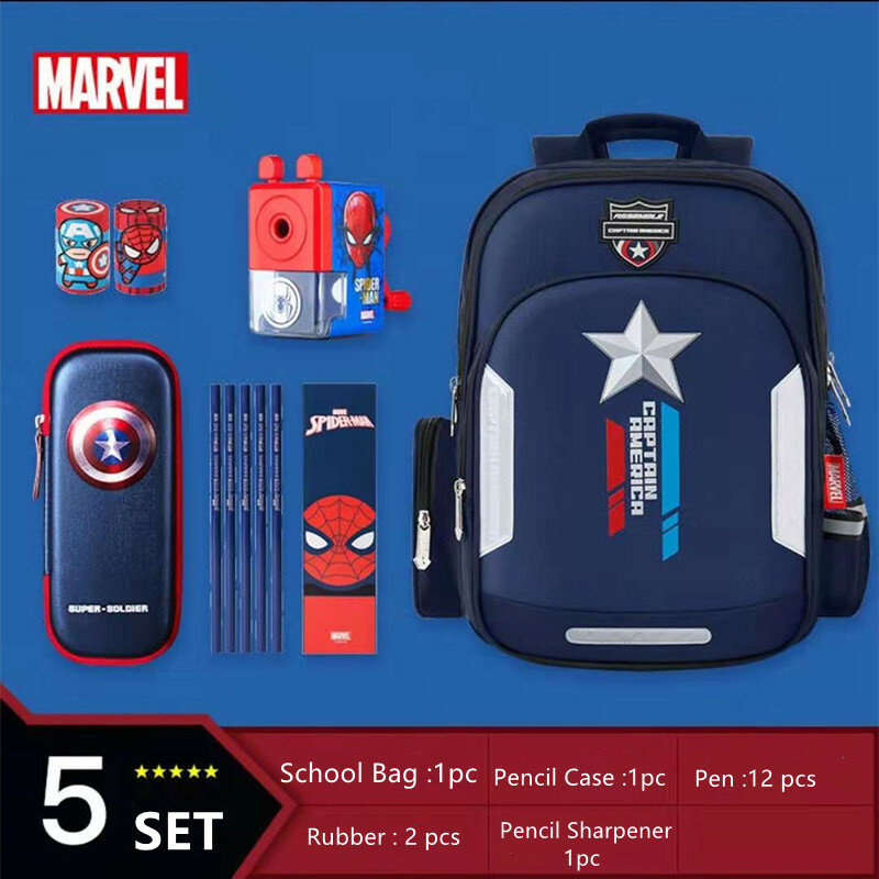 Disney-Mochilas escolares de Marvel para niños, mochila ortopédica de hombro para estudiantes de primaria, Capitán América, Spider Man, grado 1-3