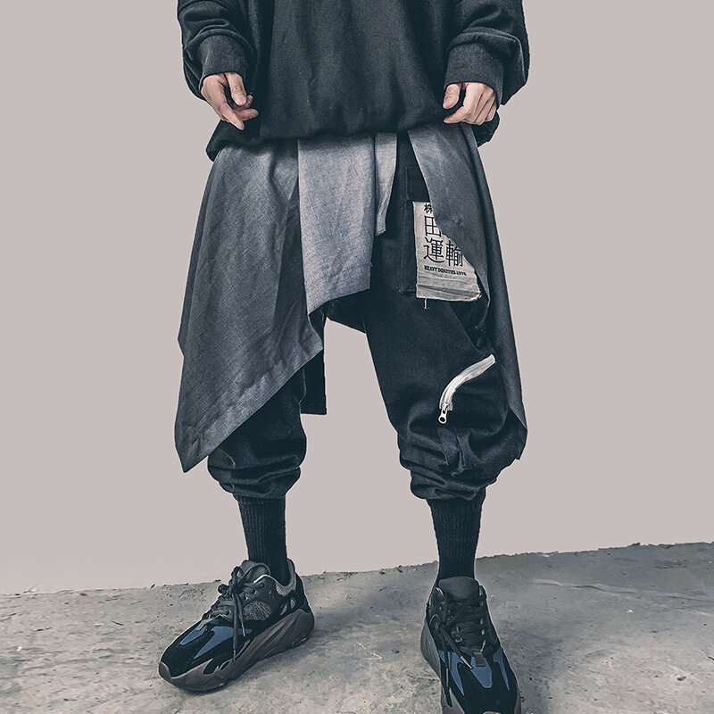Nieregularny hip-hopowy męski spódnica w pasie Harajuku regulowany Streetwear czarny plisowany fartuch gotyckie obszycia