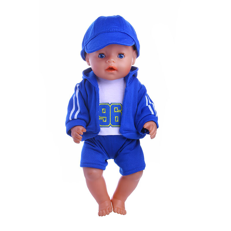 4 pçs conjunto de esportes = chapéu + roupas + camiseta + calças for18 Polegada americano & 43 cm bebê nascido boneca roupas acessórios geração presente de natal