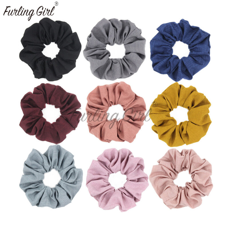 Furling Girl-coleteros elásticos para el cabello para mujer, 1 unidad, tela de algodón y lino, colores sólidos, soporte para moño