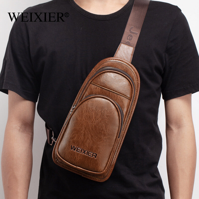 Weysfor – sac à bandoulière en cuir pour hommes, sacoche de poitrine Vintage, sac à épaule Business décontracté