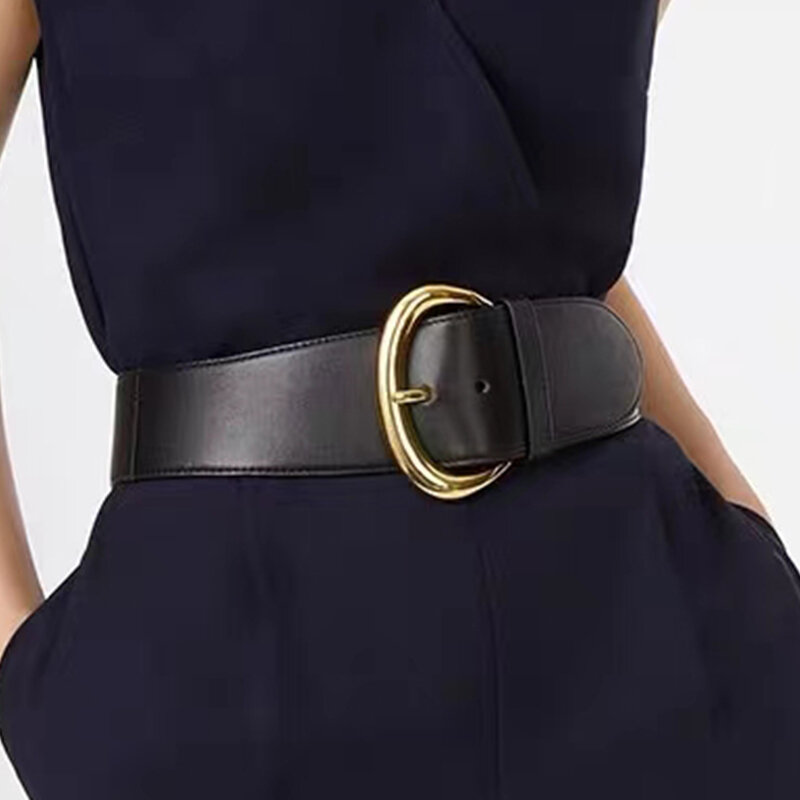 Cinturón de decoración para vestido, abrigo, cintura, hebilla de aguja dorada, piel de vaca ol, decoración de cintura multifuncional, cinturón de moda