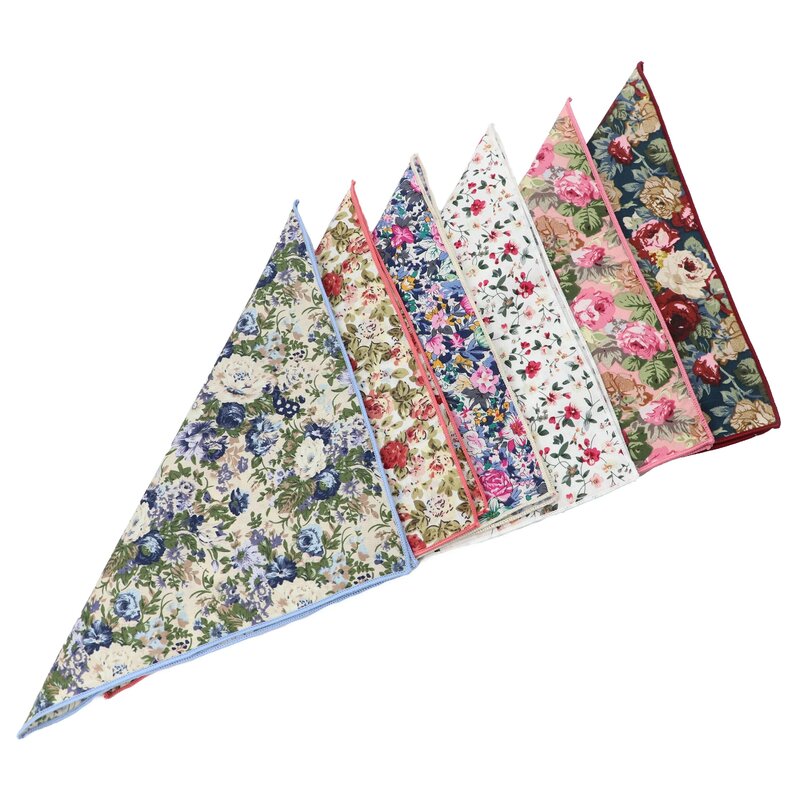 New Floral Pocket Square Gift Set Handkerchief 100% Cotton Hankie Printing Women&Men Casual Party Gift Tuxedo Bow Tie Accessory