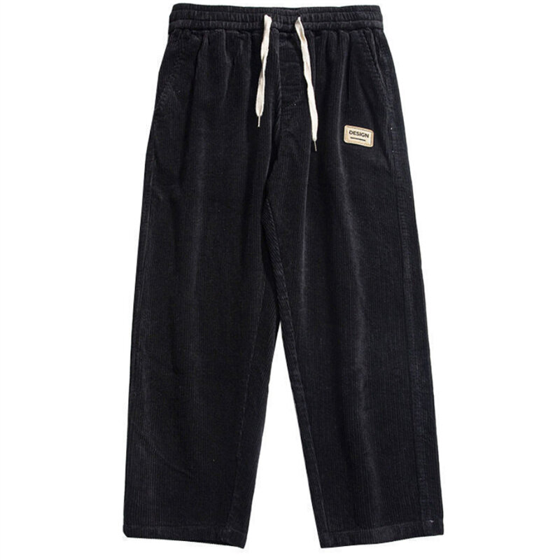 Spodnie do joggingu dla mężczyzn Vintage Streetwear męskie spodnie w pasie proste sztruksowe spodnie jednolita moda męska Casual Sport Pants