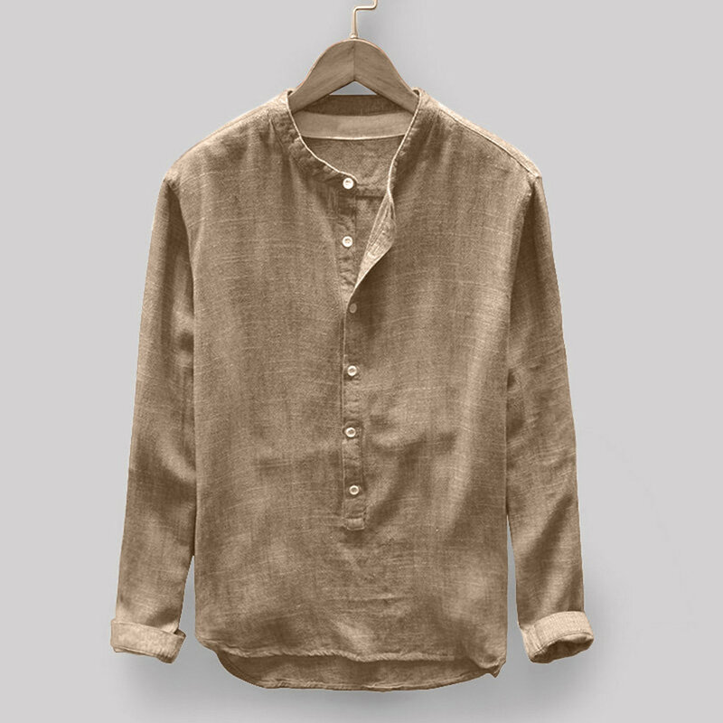 Plus rozmiar 4XL tunika męskie stałe bluzka pościel podstawowe przycisk na co dzień pościel bawełniana z długim rękawem, dekolt w serek koszule mężczyźni lato 2019 topy 10.7