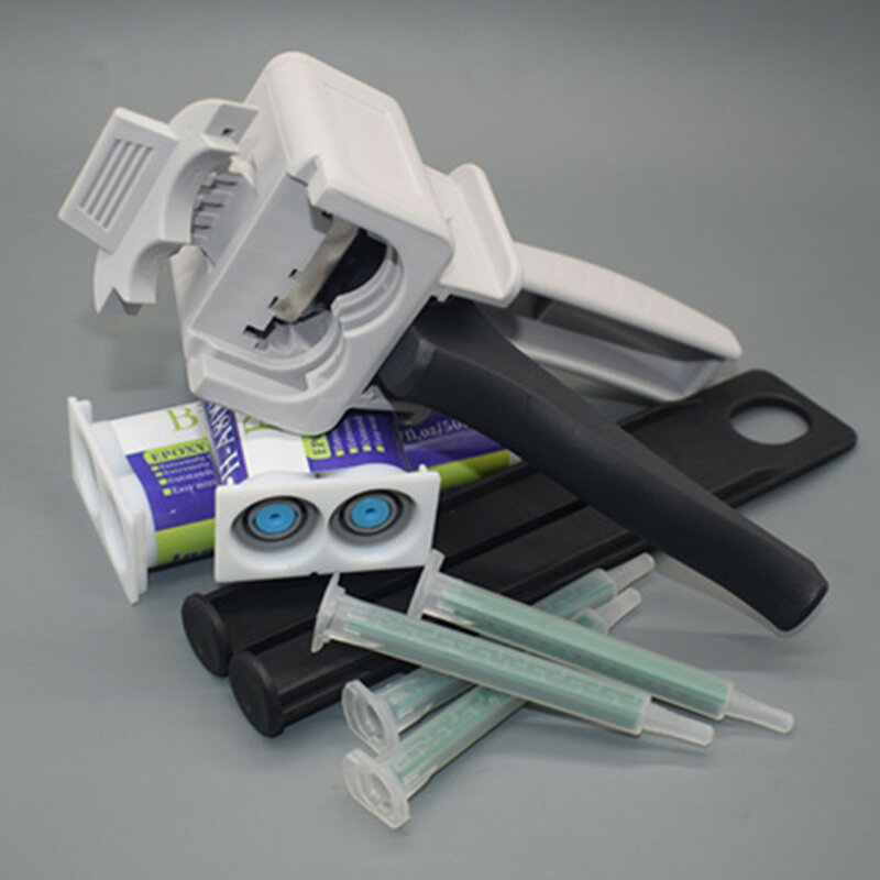 Pistola dispensadora de pegamento epoxi transparente, 2 piezas, 1:1, 50ml, dos partes, 1:1, 50ml, Cartucho Manual, 4 boquillas de mezcla de piezas