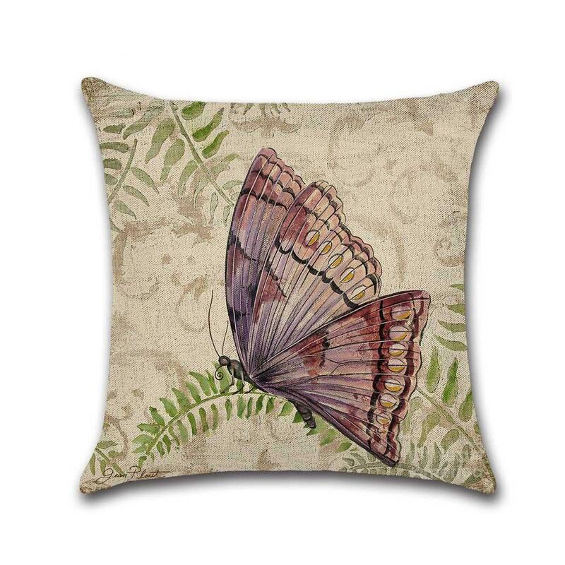 Funda de almohada con patrón de mariposa, bonita funda de almohada de lino y algodón, decorativa, kussensloop