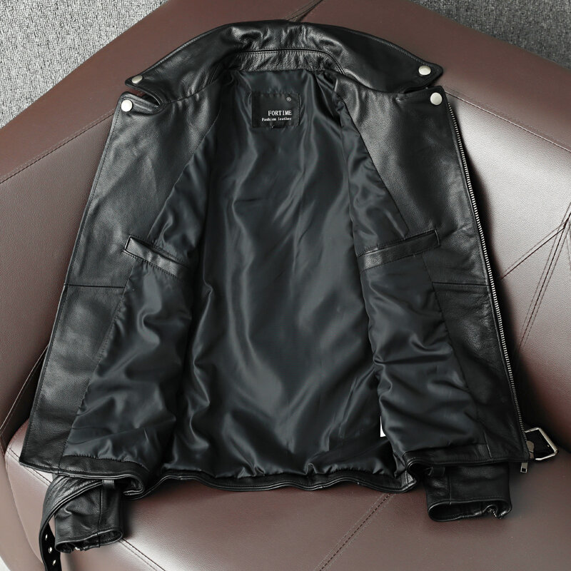 2021 New Genuine Cow Leather Jacket Men Autumn Winter Male Coats Diagonal zipper and Multi Pocket slim Motorcycle Clothing