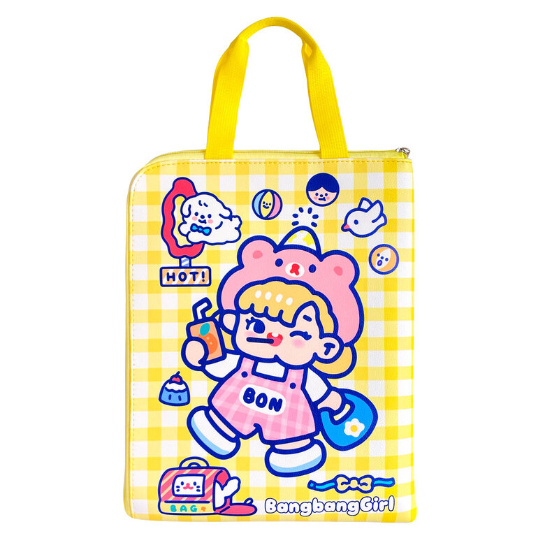 Cute Cartoon Pattern Lolita Portable File Bag Schoolbag Preppy Style Girlish Students Ipad Book Storage Bag PU Satchel