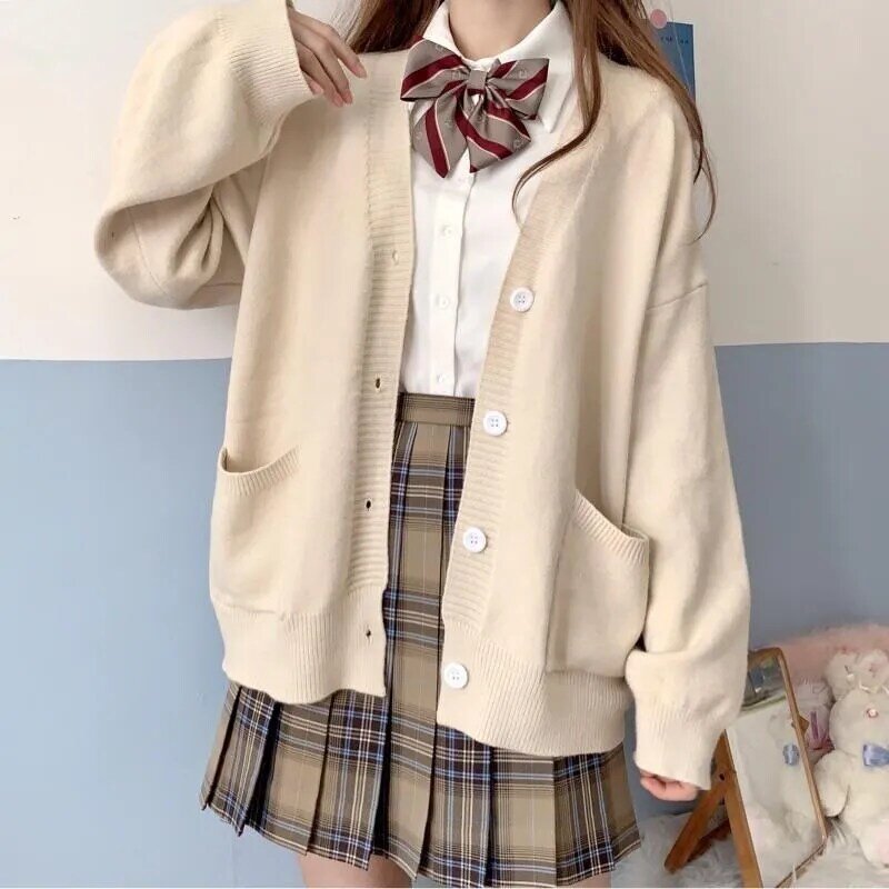 Pull scolaire japonais multicolore pour filles, 100% coton, col en V, uniformes JK, cardigan cosplay étudiant, printemps, automne
