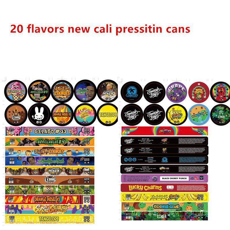 Pressitin Cans 20 Flavors Moonrock Pressitin 73.3*24mm Cali Pressitin Tuna Tin Candry Herbtin Clear Peel Off Lid Black Cover Sme