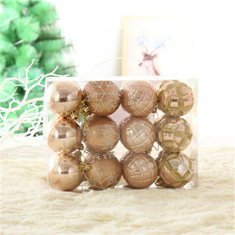 24 pz/set palle di natale decorazione albero 6cm oro/argento polvere sfere dipinte luminose decorazioni natalizie pendenti per albero