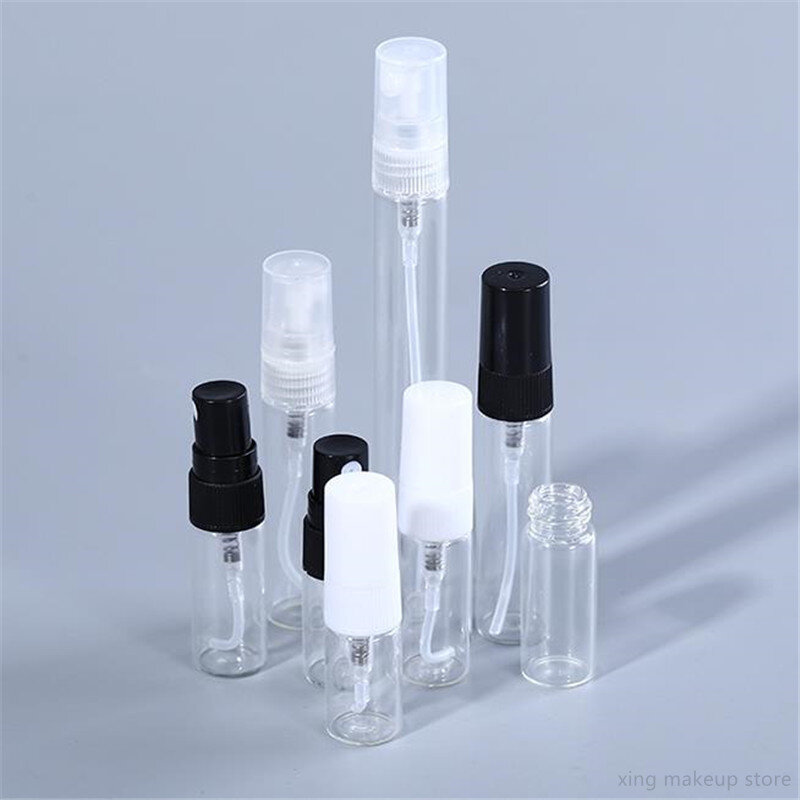 Garrafa de vidro portátil transparente Mini Perfume, garrafa vazia de cosméticos, amostra frascos de vidro fino, preto, 2ml 5ml 10ml, 2 50 100Pcs