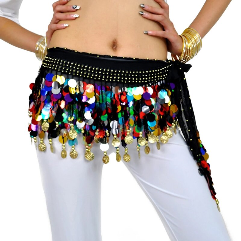 Chiffon Shinny abiti di danza del ventre cintura di danza indiana catena di vita di danza del ventre donna paillettes sciarpa dell'anca donna ragazza danza 8 colori