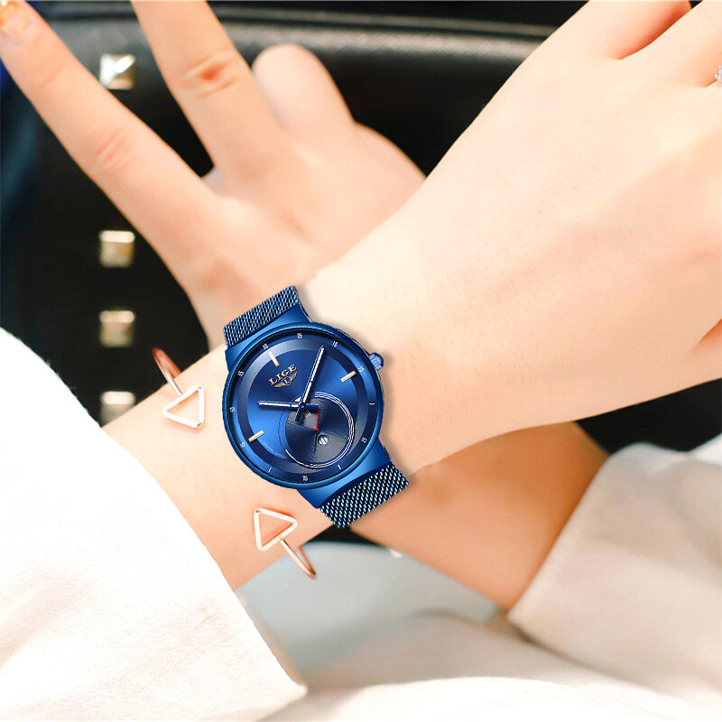 2020 Uhr Frauen Und Männer Uhr LIGE Top Marke Luxus Damen Mesh Gürtel Ultra-dünne Uhr Wasserdicht Quarz Handgelenk uhr Reloj Mujer