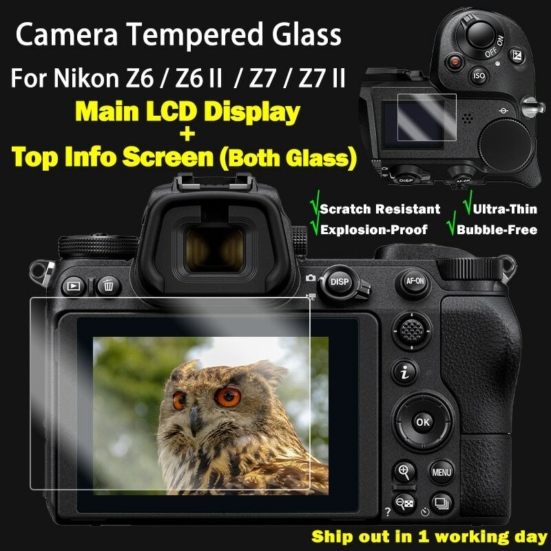 สำหรับ Nikon Z6 Z6II Z7 Z7II Z9 Tempered กล้องป้องกันกระจกจอแสดงผล LCD + Top ข้อมูลป้องกันหน้าจอฝาครอบ