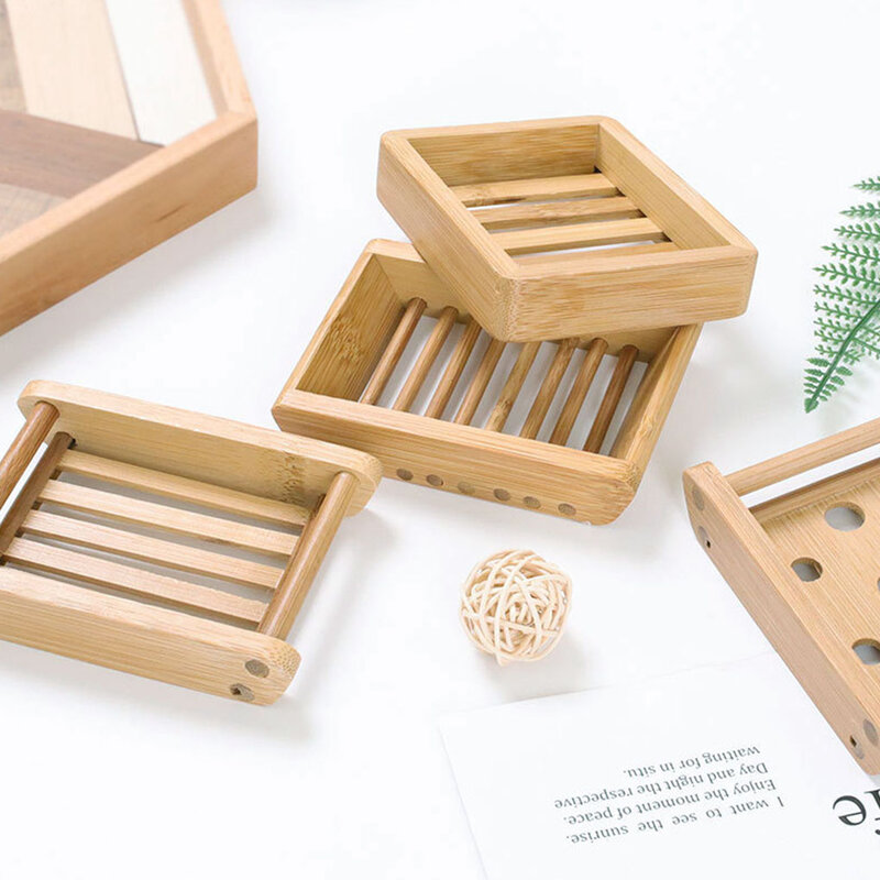 Boîte de rangement portable en bois de bambou naturel pour la salle de bain, porte-vaisselle Regina T1