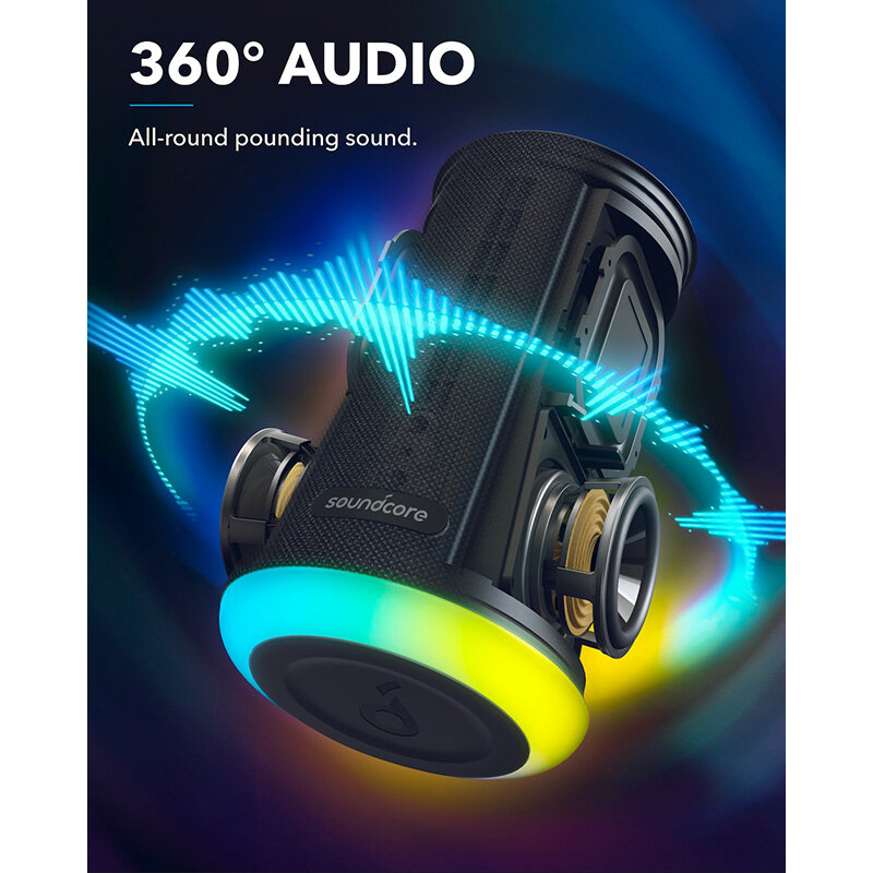 Speaker Bluetooth Anker Soundcore Flare Mini, Speaker Bluetooth Luar Ruangan, IPX7 Tahan Air untuk Pesta Luar Ruangan