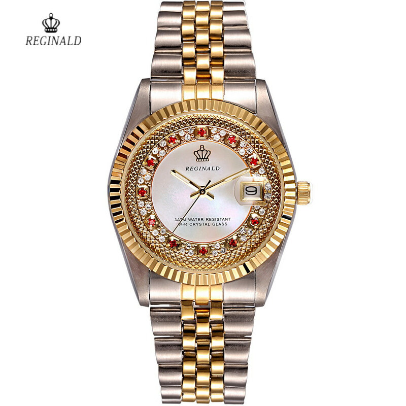 REGINALD złoty zegarek dla kobiet data Crystal style sukienka damska zegar wodoodporny