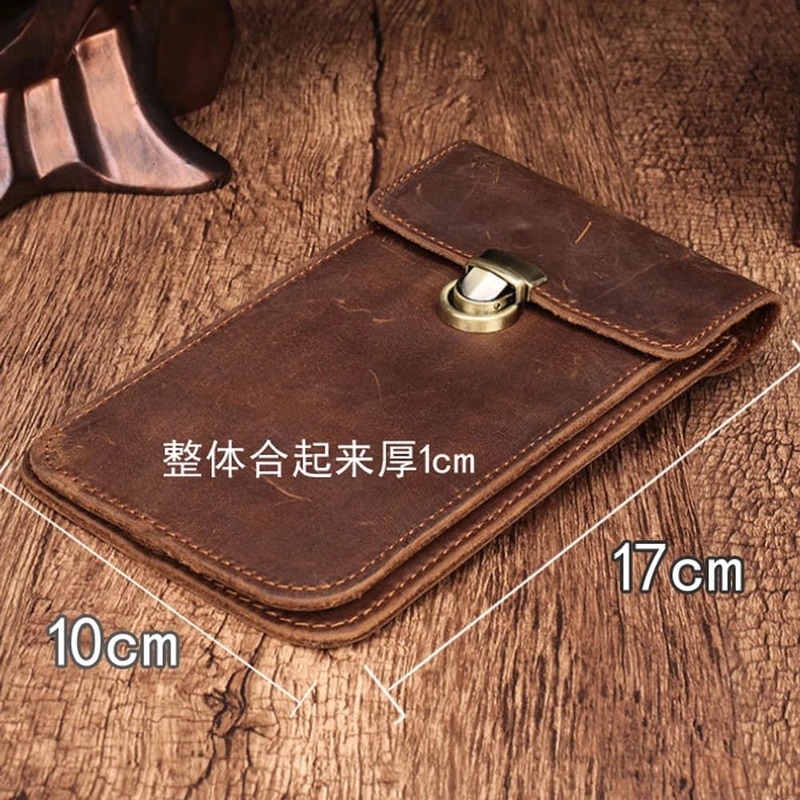 First layer crazyhorse genuine leather double layer cellphone bag wasit belt case 17x10cm