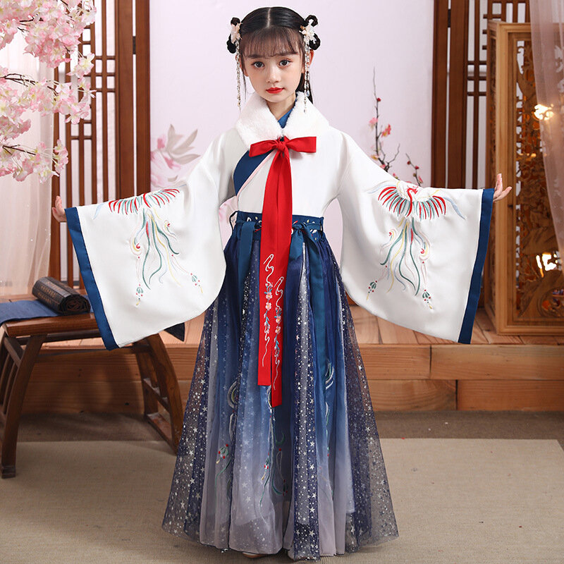 Gaun Fotografi Setelan Tang Hanfu Pakaian Tradisional Tiongkok Kuno Gaun Pertunjukan Tari Panggung Anak Perempuan Gaun Cheongsam