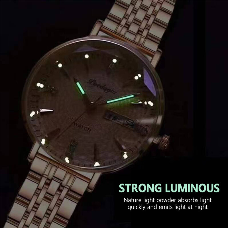 POEDAGAR-Relógio de pulso de luxo em aço inoxidável para mulheres, pulseira simples, ouro rosa, impermeável, luminoso, relógios femininos, nova moda