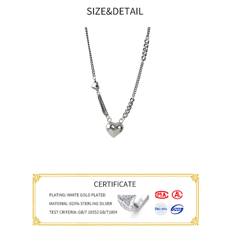 Collar de plata de ley S925 para mujer, cadena con borla de corazón, Gargantilla, joyería de boda