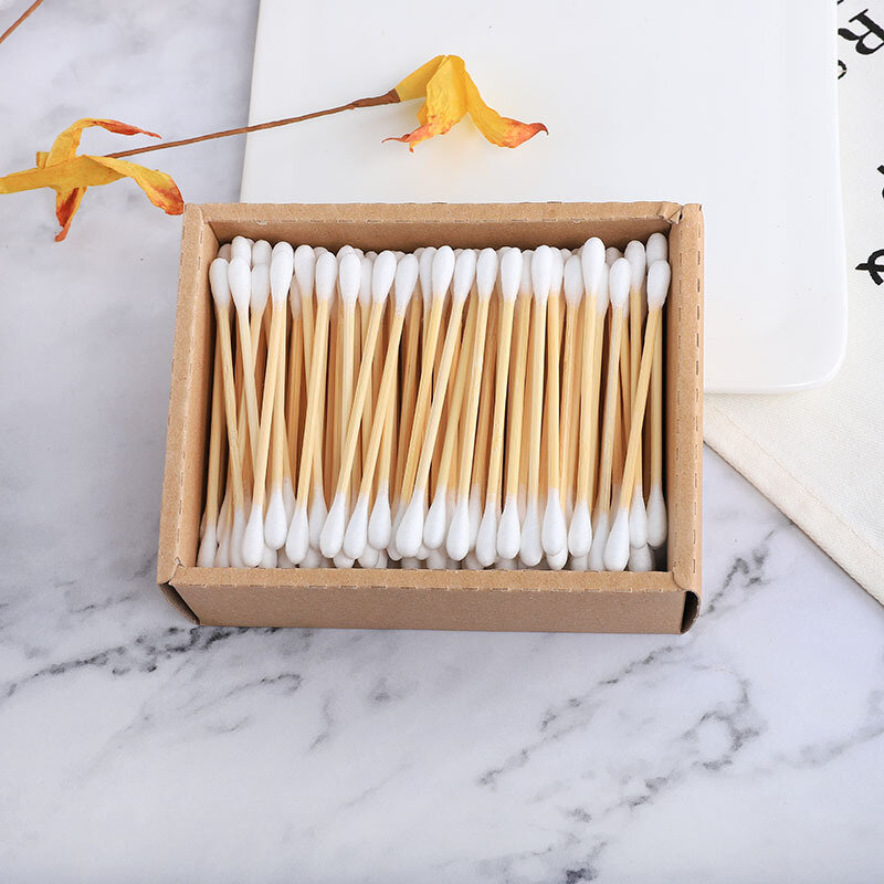 1000pc =5packs Double Head Cotton Swab Bamboo Cotton Swab Wood Sticks Disposable Buds For Beauty Makeup Nose Ears Cleaning