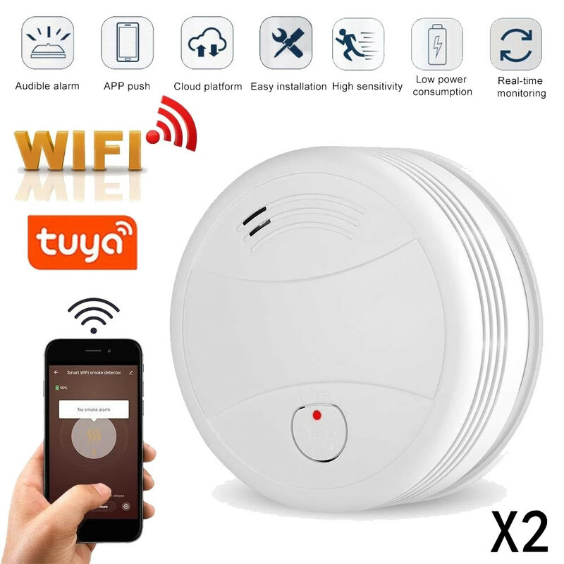 Tuya-Detector de humo Wifi, sistema de alarma contra incendios para casa y oficina, alarma de seguridad portátil