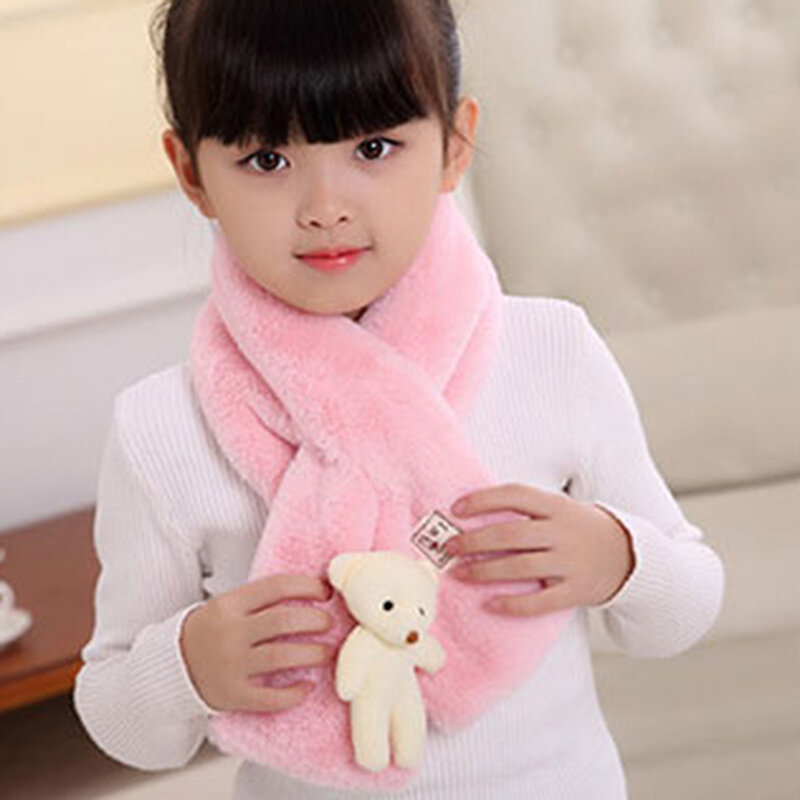 Otoño Invierno nueva imitación de pelo de conejo bufanda para niños bebés niñas felpa Pequeño Oso cuello caliente bufandas de Color puro
