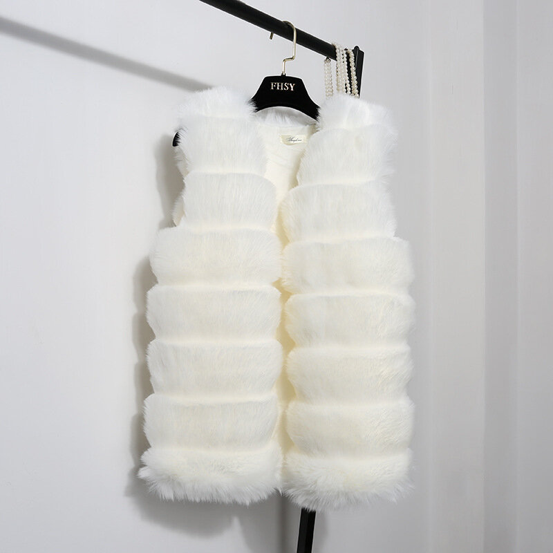 女性の毛皮のベスト,ファッショナブルなフェイクファーコート,冬のコート,2023