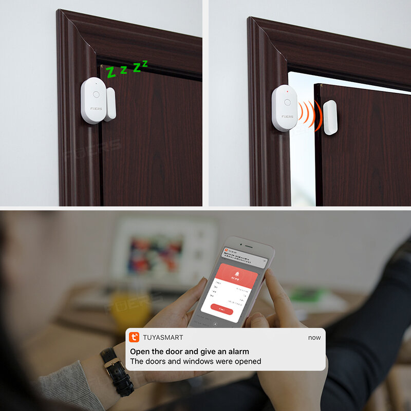 Fuers Tuya Smart Home WiFi Sensor de porta Detectores de porta aberta Segurança Proteção Sistema de alarme Alerta de segurança em casa Alarme de segurança