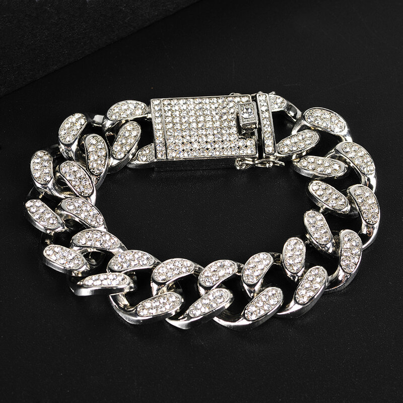 20mm Hip Hop Bling Cuban Chain Iced Out Bracelet for Men Miami Link Hand Chain for Women Goth Jewelry Free Shipping
