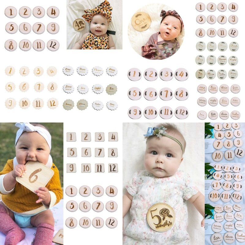 Pasgeboren Volle Maan Fotografie Rekwisieten Nordic Eenvoudige Baby Geboorte Maand Dag Verjaardag Gedenkteken Milestone Hout Kaart Accessoires