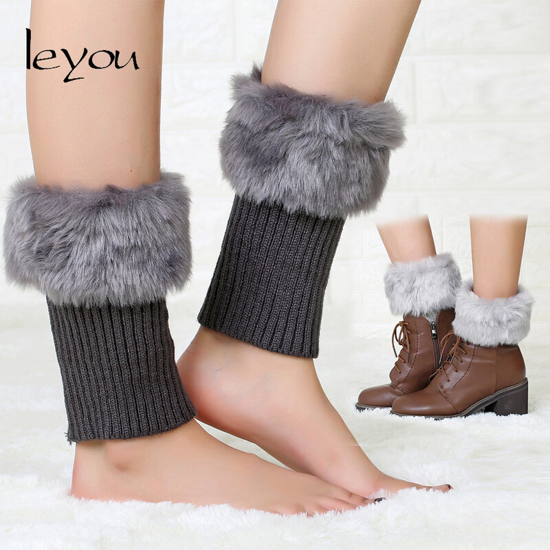 Women Leg Warmers Fur Boot Socks Toppers Knitted Women Boot Cuffs Fur Knitting Leg Covers Socks Acrylic Fibers Warmers