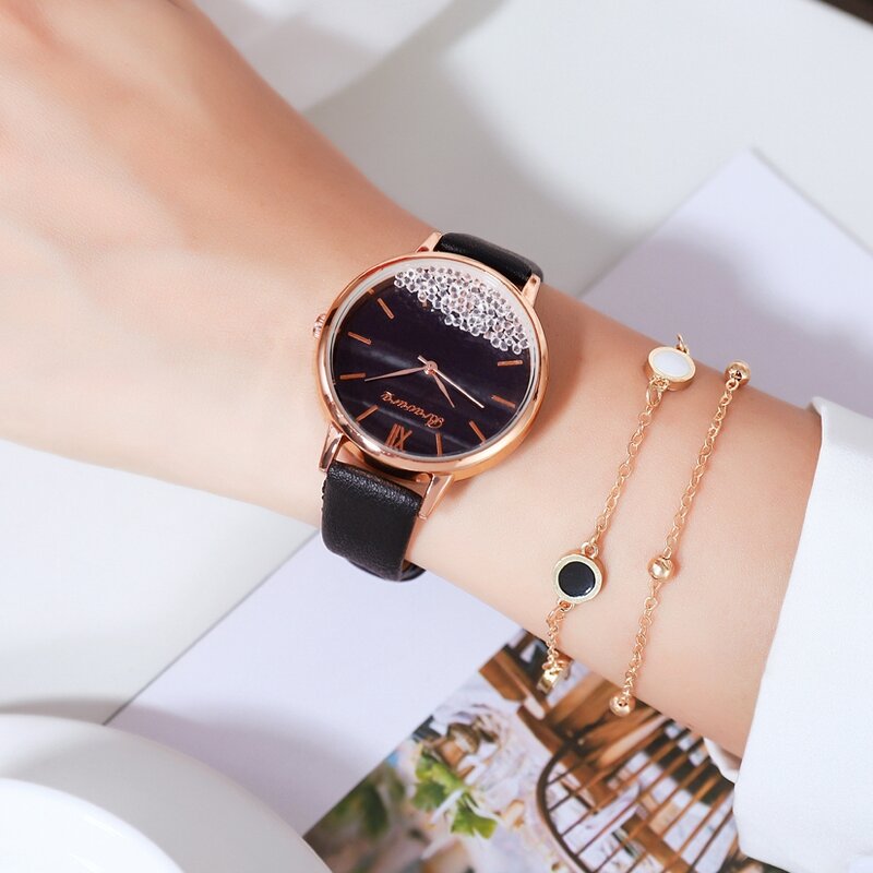 Relógio luxuoso feminino com céu estrelado, relógio de pulso com bola de areia movediça e couro de quartzo, para mulheres, 2020