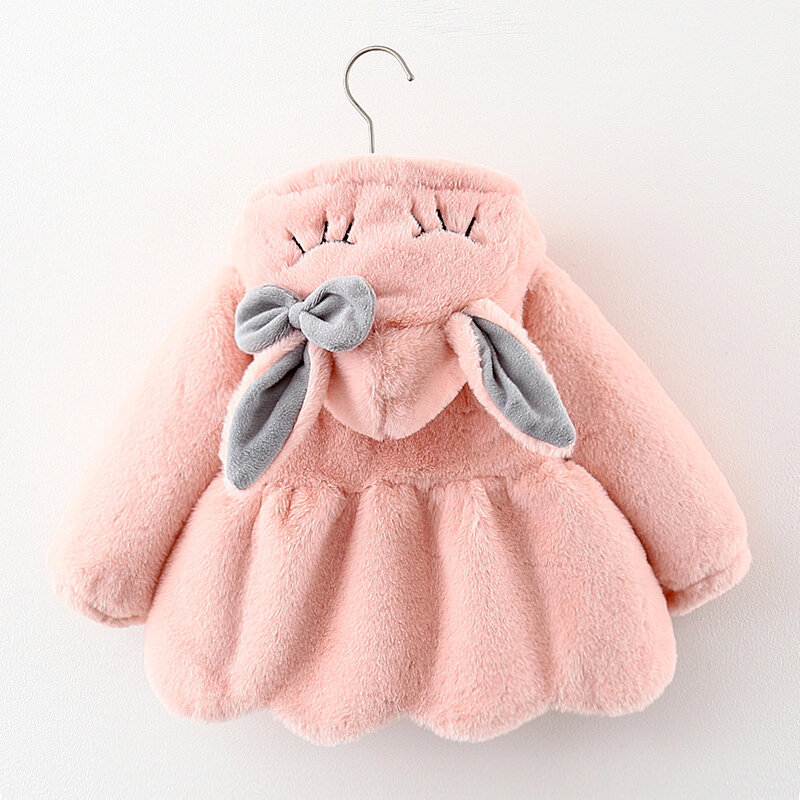Śliczne uszy królika pluszowa kurtka dziecięca słodycze na boże narodzenie księżniczka dziewczyny płaszcz jesień zima ciepła kurtka z kapturem maluch dziewczyna ubrania