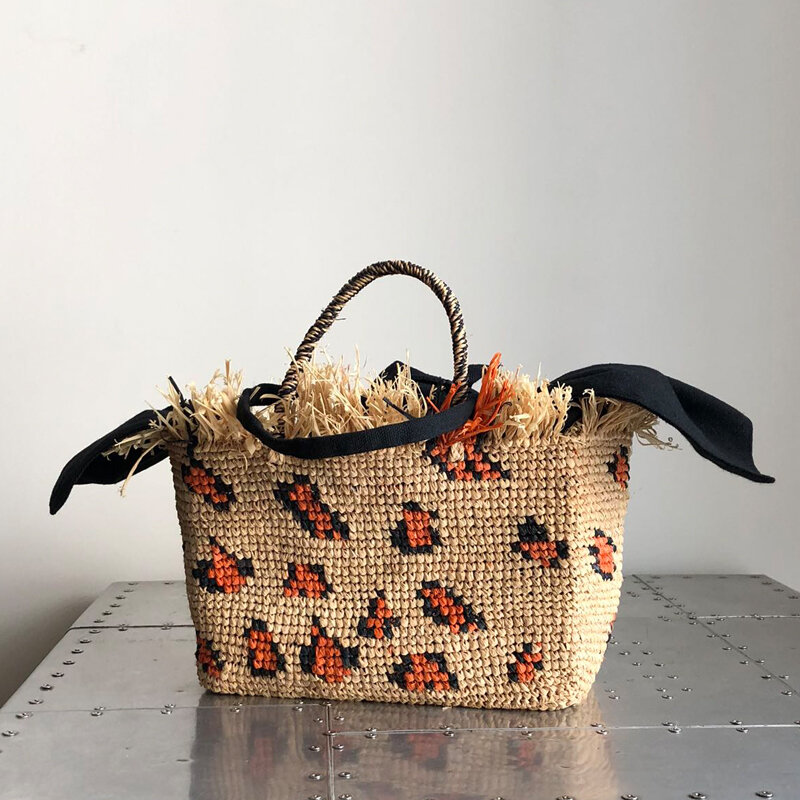 Леопардовая круглая Соломенная пляжная сумка для дам, плетеная крючком сумка на плечо, рафия, круглая плетеная корзина, летняя повседневная сумка для отпуска