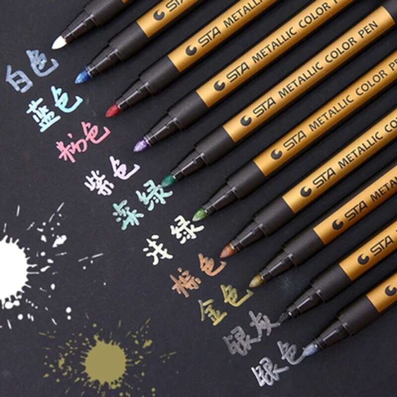 أقلام ماركر ملونة معدنية مائية 8151 STA, 10 ألوان ، بطاقة سوداء ، قلم تمييز ، اصنعها بنفسك ، طلاء ، تمييز ، قلم للكتابة