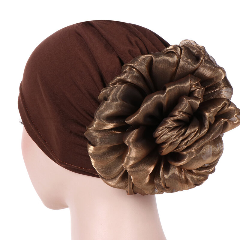 2023 Fashion Muslim Cotton Hijab Caps Big Flower Turban Bonnet for Woman Islamic Wrap Head Inner Cap for Hijabs Trendy Headdress