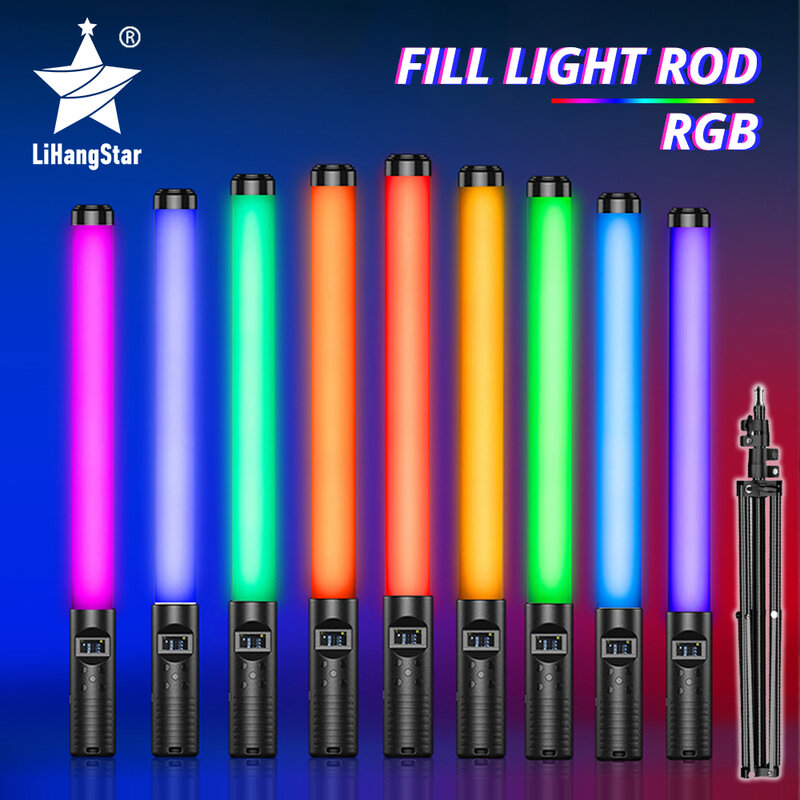LED 채우기 라이트 스틱 RGB 컬러 사진 채우기 라이트 휴대용 핸드 헬드 원격 제어 충전식 배터리 라이브 비디오