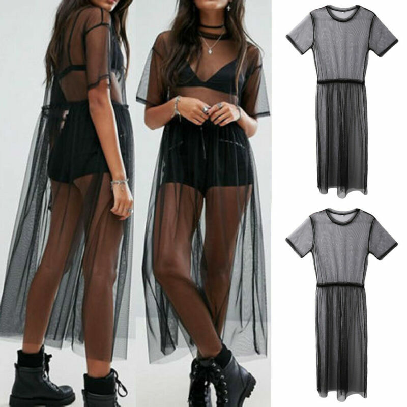 Sexy Vrouwen Feestavond Black See Through Mesh Dress Sheer Maxi Jurk Tulle Lace Lange Jurk Casual Sexy Party Vintage bodycon