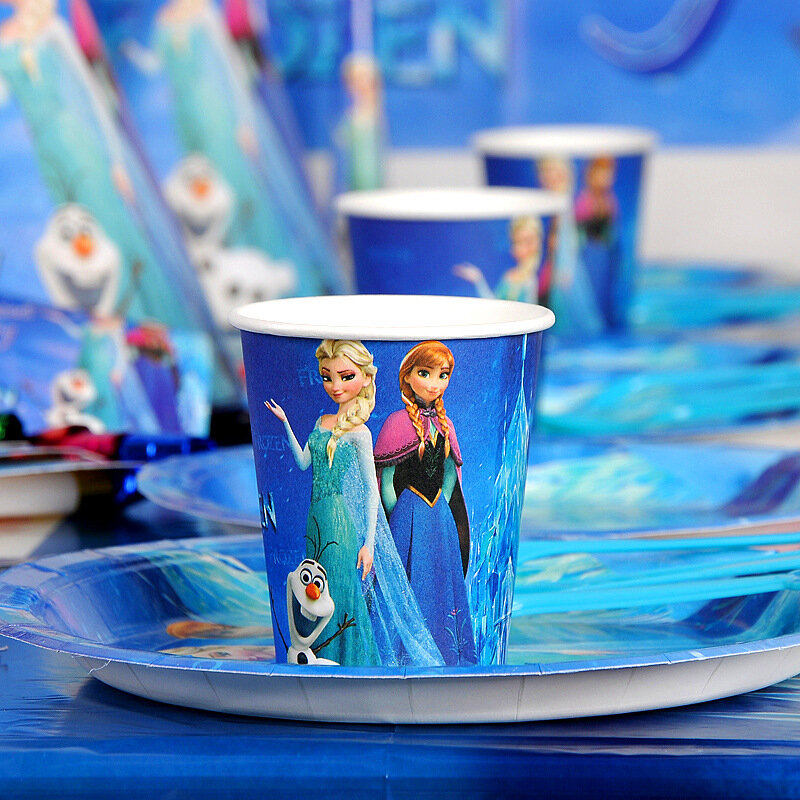Disney-vajilla desechable con diseño de princesa Anna y Elsa, vaso de papel, plato, suministros de decoración para fiesta de cumpleaños, Baby Shower