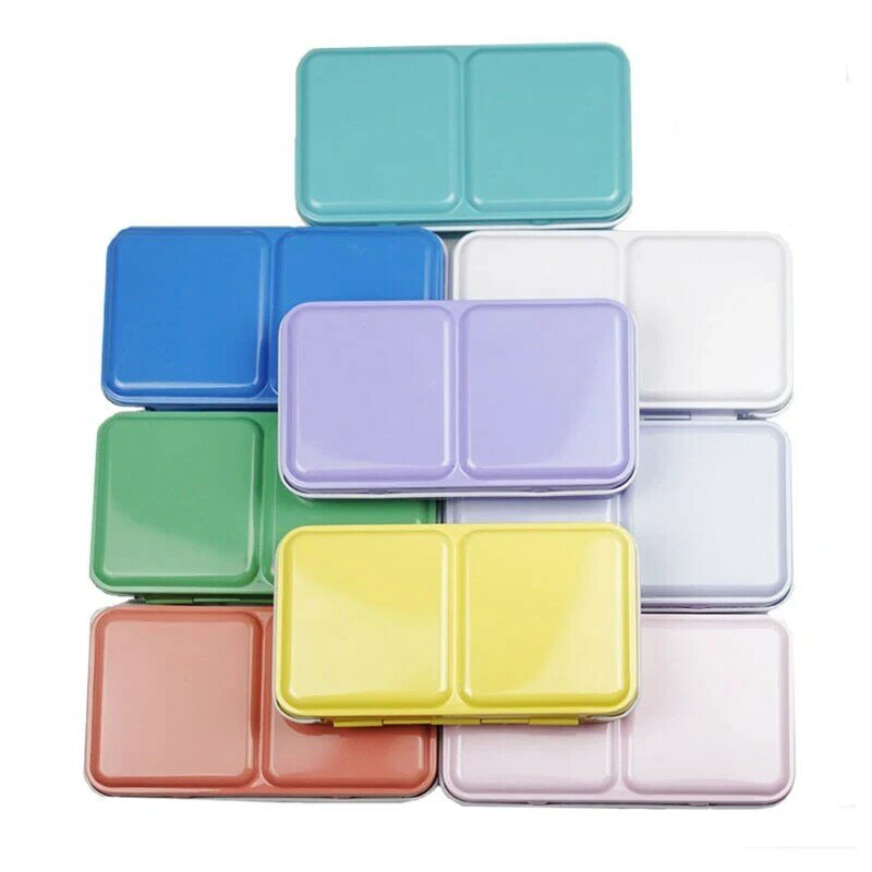 Colorful Empty Watercolor Paints Tins Box Palette Painting Storage Paint Iron Box with 24 Half Pans For Art Supplies