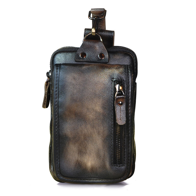 Luxury Thick Crazy Horse Leather men Vintage Travel Belt Fanny Waist Bag Pack Design Bum Hip Bag 6.5" Phone Case Pouch Male 1609