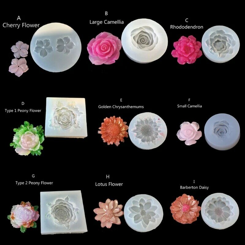 10 Kiểu 3D Hoa Khuôn Silicon Nhựa Camellia Hoa Mẫu Đơn Daisy Hoa Sen Mặt Dây Chuyền Jewlery Dụng Cụ Làm Nhựa Dính Khuôn