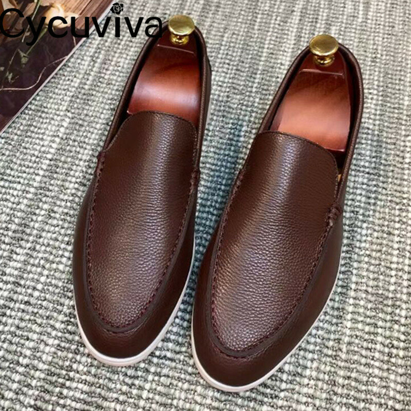 Summer Walk Leather Flat Loafers Men shoes Slip On Casual Mules Brand Men's Driving Shoes Comfortable Flat Shoes for Men 2021