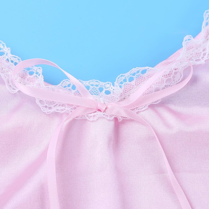 Мужское нижнее белье, атласное кружевное платье-комбинация, сексуальный розовый костюм, пижама, Ночное нижнее белье