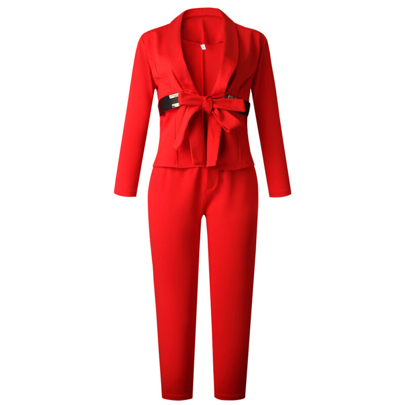 Two Piece Set African Clothing Women 2020 Spring Autumn Long Sleeve Blazers Coat+Pencil Pants Suit Office Lady Outfits With Belt